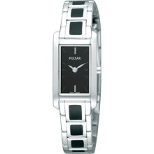 Pulsar Rectangular Stainless Steel Bracelet Black Dial Women's Watch Pegf39