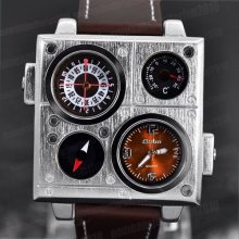 Quartz Movt Military Army Men's Analog Wrist Sport Watch Outdoor Brown Leather