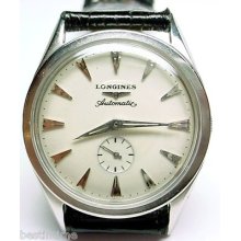 Rare Vintage 1959 Men Longines Automatic S-steel Hidden Crown Watch Service 19a