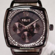 Relic Fossil Brown Ip Square Crystal Multifunction Ladies Glitz Watch Zr15665