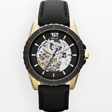 Relic Gold Tone Stainless Steel Automatic Leather Skeleton Watch -