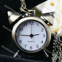 Retro Alarm Clock Pendant Quartz Pocket Watch Necklace