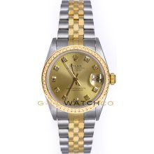 Rolex 31mm Midsize Datejust Model 68273 Steel & 18K Gold Jubilee Band Custom Added Champagne Diamond Dial & Diamond Bezel