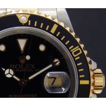 ROLEX - 40mm 18kt Gold & SS Submariner - Black Index Dial - 16613