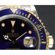 ROLEX - 40mm 18kt Gold & Stainless Steel Submariner - Blue Index Dial - 16613