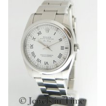 Rolex Air-king 114200 Z Steel White Roman Dial Automatic Mens Watch With Box