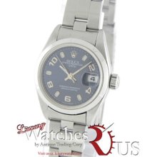 Rolex Date 79160 Stainless Steel Oyster Bracelet Smooth Bezel Blue Arabic Dial