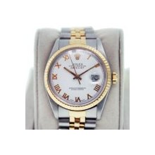 Rolex Datejust 16013 Two Tone Watch White Roman Numeral Dial