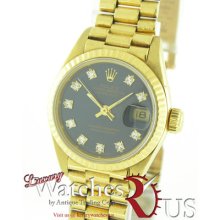 Rolex Datejust 179178 Fluted Bezel Yg Presidnet Bracelet Black Diamond Dial