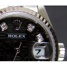 ROLEX - Ladies 26mm 18kt White Gold & Stainless Datejust - Black Jubilee Diamond Dial - 79174
