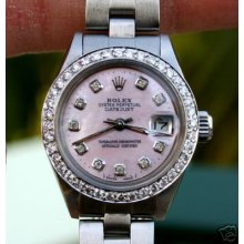 Rolex Ladies Datejust Steel Pink Mop Diamond Dial & Bzl