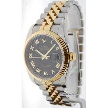 Rolex Mens Datejust 116233 D 18k Gold & Steel Chronometer Black Sunburst Dial
