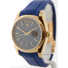 Rolex Mens Day-date 18038 18k Yellow Gold Blue Jubilee Dial & Rubber Watch