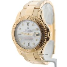 Rolex Mid-sized Yachtmaster 68628 T 18k Gold Mother Of Pearl Serti Diamond Dial