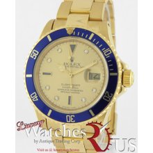 Rolex Submariner Gold 16808 Yellow Gold Champagne Diamond Dial