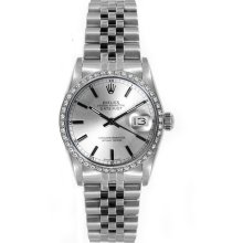 Rolex Women's Datejust Midsize Stainless Steel Custom Diamond Bezel Silver Index Dial