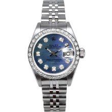 Rolex Women's Datejust Stainless Steel Custom Diamond Bezel & Dark Mother of Pearl Diamond Dial