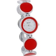Round Dial Stainless Steel Bracelet Women's Analog Watch (Red)