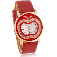 Round Dial Women's Analog Watch with Diamond Decoration (Red)