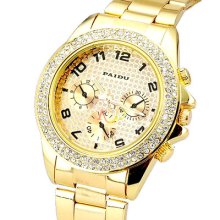 S5h Fashion Gold Band Bling Quartz Crystal Womens Fashion Wrist Watch Gift