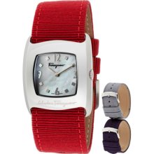 Salvatore Ferragamo Watches Women's White Mother Of Pearl Dial Red Gro