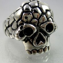 Scared Biker Mens Black Silver Stainless Steel Snakeskin Skull Ring