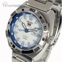 Seiko 5 Sports Mens Latest Automatic White And Blue Face Srp279j1