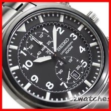 Seiko Chronograph Mens 100m Snn233 Snn233p1 All Black 100% Authentic With Box