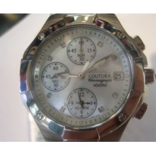 Seiko Coutura Women's Watch Alarm Chrono Mop Dial Blue Leather Originalsna467