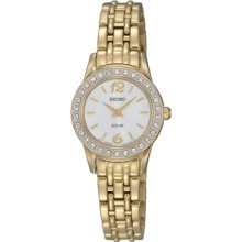 Seiko Ladies Gold Tone Stainless Steel Mother of Pearl Dial Solar Watch