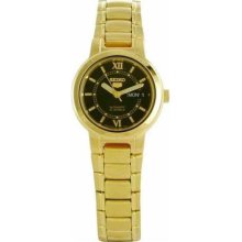 Seiko Ladies Gold Tone Seiko 5 Automatic Dress Black Dial SYME78