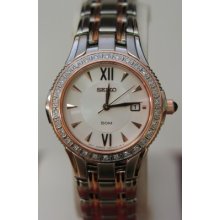 Seiko Ladies Two Tone Rose Gold Watch With Diamond Bezel Sxda84