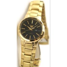 Seiko Men's Gold Tone Stainless Steel Seiko 5 Automatic Black Dial SNKA12