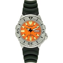 Seiko Men's Orange Monster Skx781k3 Black Rubber Automatic Watch With Orange Dial