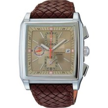 Seiko Men's Stainless Steel Quartz Chronograph Brown Dial Brown Leather SND763