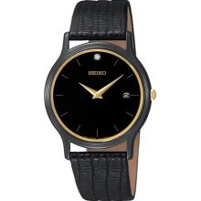 Seiko Men's Strap Watch - One Diamond - Gold Tone & TiCN Plating - WR 30 Meters - SKP333