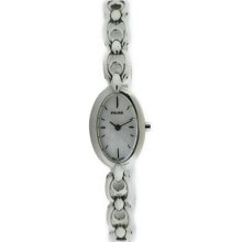 Seiko Pulsar $125 Womens Silver-tone Oval Charm Bracelet Dress Watch Peg763