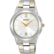 Seiko SGEF45 Mens Two Tone Stainless Steel Quartz Silver Tone Dial Link Bracelet