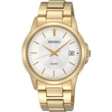 Seiko SGEF56 Mens Gold Tone Stainless Steel Silver Tone Dial Quartz Link Bracelet