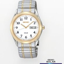 Seiko Solar Two Tone Stainless Steel Expansion Watch - Sne062 - Men