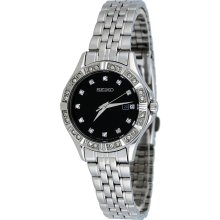 SEIKO Women's Dress Black Dial Stainless Steel Watch (Silver)