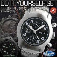 Set For Movement Eta Valjoux 7750: Case 42mm, Dial, Hands+st.steel Band, Illum 6