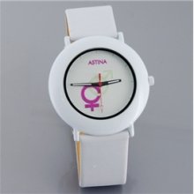 Sex Symbols Design Luminous Watch hand PU Leather Band Watch (White)