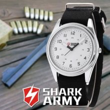 Shark Army White Dial Black Nylon Stainless Steel Case Men Sport Quartz Watch