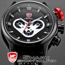 Shark Hot Fashion Men Outdoor Sport Date Day Quartz Leather Military Wrist Watch