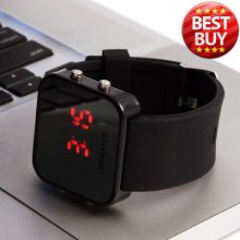 Shining Mirror Led Digital Watch Men Unisex Girl Wrist Watch Black Rubber Band