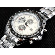 Silve & White Fashion Sport Men's Stainless Steel Quartz Analog Wrist Watch Gift