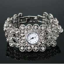 Silvery Diamond Women Girls' Alloy Quartz Circle Macrame Wrist Watch