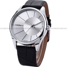 Sinobi Fashion Lady Mens Big Silver Case Quartz Sport Leather Band Analog Watch