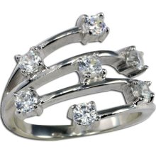 Six Shooting Stars Cz Ring Sterling Silver 925 Rhodium Plated Fashion Ship Usa